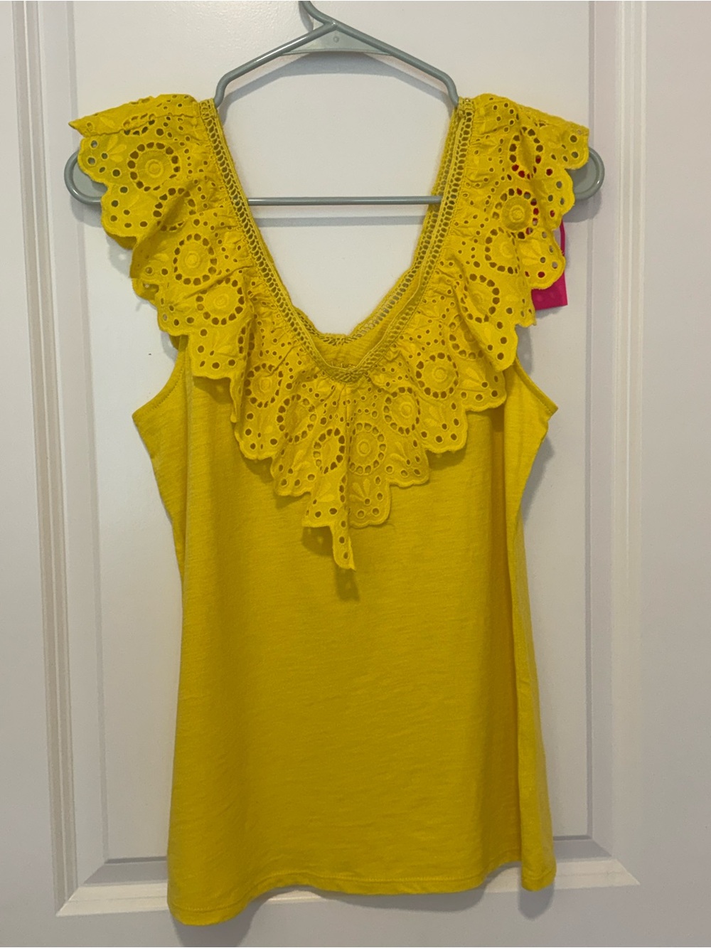 Lilly Pulitzer Resort Yellow Eyelet Ruffle V-Neck Tank-Size Small